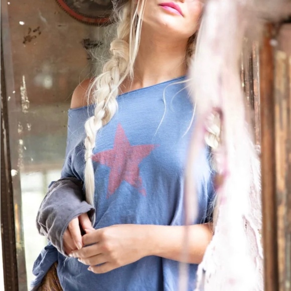 NWT Magnolia Pearl Star Double Layer Tee in Cobalt Blue OS - Picture 1 of 13